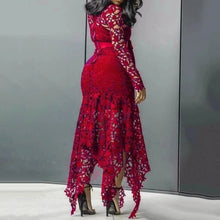 Lace Bow Belted Women Dress Elegant Long Sleeve Irregular Hem Women Bodycon Party Long Dress Vintage Wedding Evening Party Dress