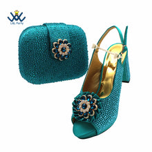 2022 Sweet  Special Design Women Crystal Style African Ladies Party Shoes Matching Bag in Magenta Color