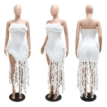 Women Strapless Ruffles Tassel Splicing Irregular Birthday Bodycon Midi Maxi Dress 2025 Even Sexy Party Dresses Vestidos