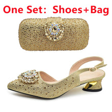 New Italian Shoe and Bag 2024 High Quality Luxury Full Diamond Italian Shoes and Bags Matching Set Decorated with Rhinestone