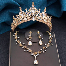 Baroque Wedding Crown for Bride 3-pack Tiara Earrings Necklace Bridal Jewelry Set Champagne Crystal Costume Party Birthday Gift