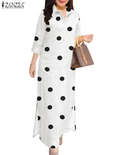 Eleagnt Polka Dot Women Dress Plus Size Summer Sundress 2025 ZANZEA Fashion Lapel Neck 3/4 Sleeve Baggy Work Vestidos Robe Femme