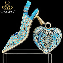QSGFC New Shoes and Bags Matching Set 2024 Nigerian Women Heel Party for Women Fuchsia Colour Italian Design Wedding INS Design
