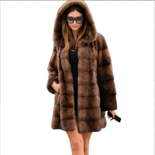 Women's mink fur coat medium long hooded Jacket