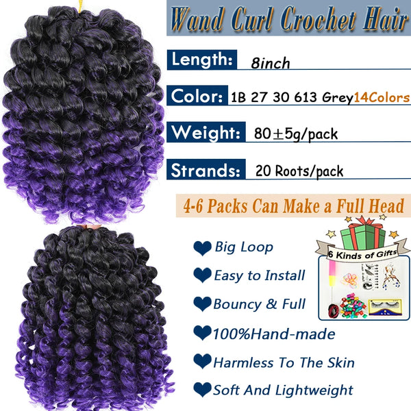 3 Packs Wand Curl Jamaican Bounce Crochet Hair 8inch T Purple 27 30 350 Bug Ombre Blonde Synthetic Jumpy Wand Curly Hair 60Roots