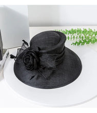Luxury Blue Sinamay Church Hat For Women Elegant Feather Wedding Bridal Bowler Hats Cocktail Party Derby Cap Chapeau Femme