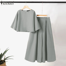 ZANZEA 2PCS Women Summer Pant Sets Casual Solid Work Outfits 3/4 Sleeve Blouse Wide Leg Trousers Suit 2025 Fashion Matching Sets