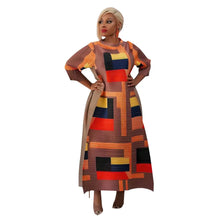2023 Fashion African 3/4 Sleeve Polyester Plus Size O-Neck Pleated Long Dress Dashiki African Clothes African Dresses for Women