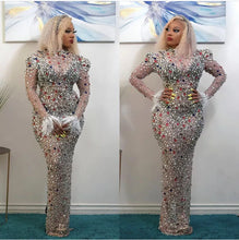 CM.YAYA Vintage Women Mesh See Though Crystal Feather Hem Long Sleeve Bodycon Midi Maxi Long Dress Sexy Party Club Dresses