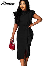 Mlaiscsr Blue Summer African Dresses for Women Clothing Ruffles Wrap Hip O Neck Short Sleeve Pencil Dress Evening Clubwear 2025