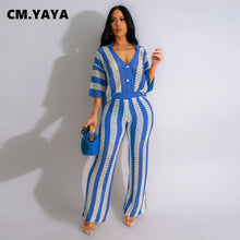 CM.YAYA Knit Ribbon Women's Set Short Sleeve Shirts and Wide Leg Pants 2024 Summer Beach Two 2 Piece Sets Outfits Tracksuit