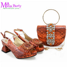 2025 Autumn New Design Specials Italian Women Shoes and Bag Set Comfortable Mid Heels With Rhinestone in Yellow Color