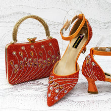 Women's Elegant Rhinestone Pointed Toe Pumps With Matching Shoes And Bag Set