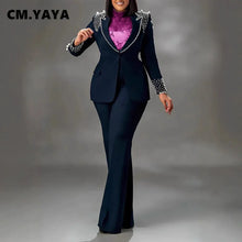 CM.YAYA Fashion Pearl Splicing Women's Set Long Sleeve Blazer and Wide Leg Pants Suit 2024 Winter OL Fall Two 2 Piece Set Outfit