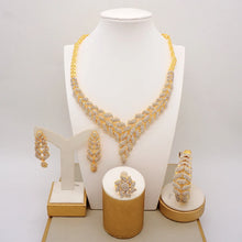 Latest Italian Dubai Gold Color Ladies Full Crystal Necklace Jewelry Set Simple Ring Bracelet Earrings African Jewelry Wedding