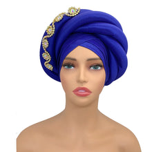 Twisted Braid Turban Cap for Women African Lady Head Wraps Diamonds Nigeria Raw Silk Autogele Headtie Muslim Hat Party Headwear