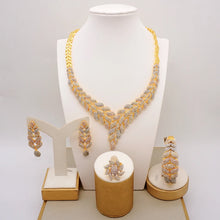 Latest Italian Dubai Gold Color Ladies Full Crystal Necklace Jewelry Set Simple Ring Bracelet Earrings African Jewelry Wedding