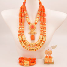 Natural coral beads orange necklace set for stylish Nigerian wedding couple African jewelry