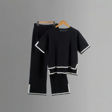 Two-piece Summer New Knitted Elegant Trousers Suit Short-sleeved Pullover Wide-leg Pants Casual Home Two-piece Women's Set