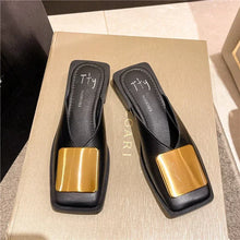 Women's Slippers Fashion Metal Buckle Mules for women Flat Heels Square Toe Shallow Shoes Outdoor Slides Female Casual Sandals