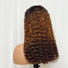 Double Drawn 250% Density Ombre 18 Inches Water Wave Curly Human Hair Wigs 13x4 Transparent Lace Frontal Hair Wig for Women