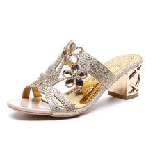2021 New Hot Glitter Mesh Women Sandals Summer Fashion Outdoor Peep Toe Casual Beach Slippers Thick Heel Slip on Women Sandals