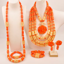 Natural coral beads orange necklace set for stylish Nigerian wedding couple African jewelry
