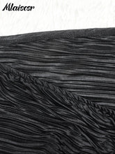 Mlaiscsr Elegant Pleated Ruffle Black Dress Set for Women Sexy Crop Top and Split Skirts Two 2 Piece Matching Club Prom Outfits