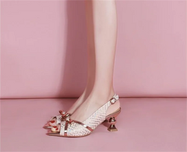 High Heels Women's Sandals Soft Leather Fish Mouth Shoes Summer New Ladies Shoes Fashion Women Sandal Bow hollow Female Shoe