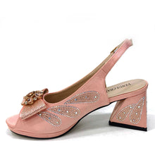 Venus Chan-Italian Shoes and Bags Matching Set for Women Bow Rhinestones Peep Toe High Heels Purple Color Nigerian Party 2024