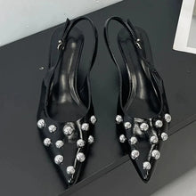 Summer 2025 Fashion Rivet Design High Heeled Sandals Women Sexy Pointed Toe Back Strap Dress Shoes Stripper Pumps Zapatos Mujer