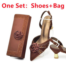 New Fashion Women Shoes and Bags To Match Set Nigeria Party Women's Pumps with Handmade Flowers Bag and Shoe Set Italian