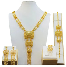 Fashion Dubai Flower Design Luxury 24k Gold Color Women's Jewelry Set African Fashion Bracelet Earrings Necklace Ring Four Piece