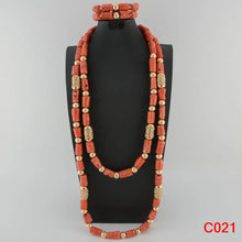Latest Coral Jewelry Sets Nigerian Dubai Orange Necklace Sets of Beads African Bridal Jewelry Sets