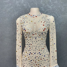 CM.YAYA Vintage Women Mesh See Though Crystal Feather Hem Long Sleeve Bodycon Midi Maxi Long Dress Sexy Party Club Dresses