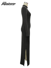Mlaiscsr Knit Ribbed Elegant Evening Dresses Women Long Sleeve Side Split Slim Bodycon Sexy Birthday Party Prom Fall Winter Robe