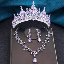 Baroque Wedding Crown for Bride 3-pack Tiara Earrings Necklace Bridal Jewelry Set Champagne Crystal Costume Party Birthday Gift