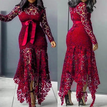 Lace Bow Belted Women Dress Elegant Long Sleeve Irregular Hem Women Bodycon Party Long Dress Vintage Wedding Evening Party Dress
