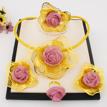 Woman Necklace Unique Gold Color Copper Cuff Jewelry Set Fashion Necklace Earring Ring Bracelet Wedding 38 Women's Day Gift