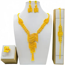 Fashion Dubai Flower Design Luxury 24k Gold Color Women's Jewelry Set African Fashion Bracelet Earrings Necklace Ring Four Piece