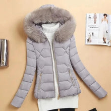 Women's Winter Cotton Padded Big Fur Collar Warm Parkas Jackets
