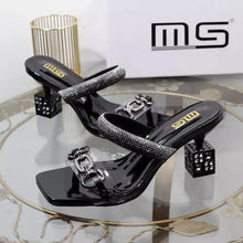 Womens Slippers with Middle Heel Open Toes Anti Slip Rhinestones Chain Buckle 2025 New Summer Outdoor PU Fashion Slippers