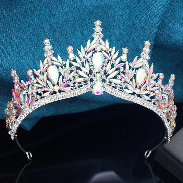 3 Pcs Princess Wedding Crown Jewelry Sets and Tiaras Green Pink Bride Necklace Earrings Set Girls Prom Birthday Accessory