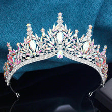 3 Pcs Princess Wedding Crown Jewelry Sets and Tiaras Green Pink Bride Necklace Earrings Set Girls Prom Birthday Accessory