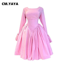 CM.YAYA 2025 Women O-neck Long Flare Sleeve Pleated Mini Midi Dress Backless Elegant Birthday Beach Night Party Vestidos Dresses
