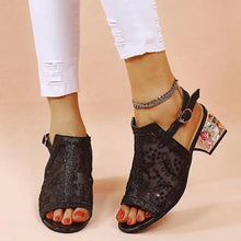 2023 New Women Summer Fashion Mid Heels Peep Toe Shoes for Women Glitter Sandals Ladies Buckle Strap Bling  Rhinestone Sandals