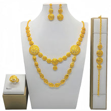Fashion Dubai Flower Design Luxury 24k Gold Color Women's Jewelry Set African Fashion Bracelet Earrings Necklace Ring Four Piece