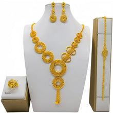 Fashion Dubai Flower Design Luxury 24k Gold Color Women's Jewelry Set African Fashion Bracelet Earrings Necklace Ring Four Piece