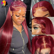 Colored Red Straight Lace Front Human Hair Wig 13x4 13x6 Transparent Lace Frontal Wigs Burgundy Human Hair Wigs for Black Women