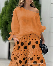 New Casual Set Fashion High Street Outfits Casual Diagonal Neck Hollow Nine-quarter Top Loose Polka Dot Printed Leg Pants Suit